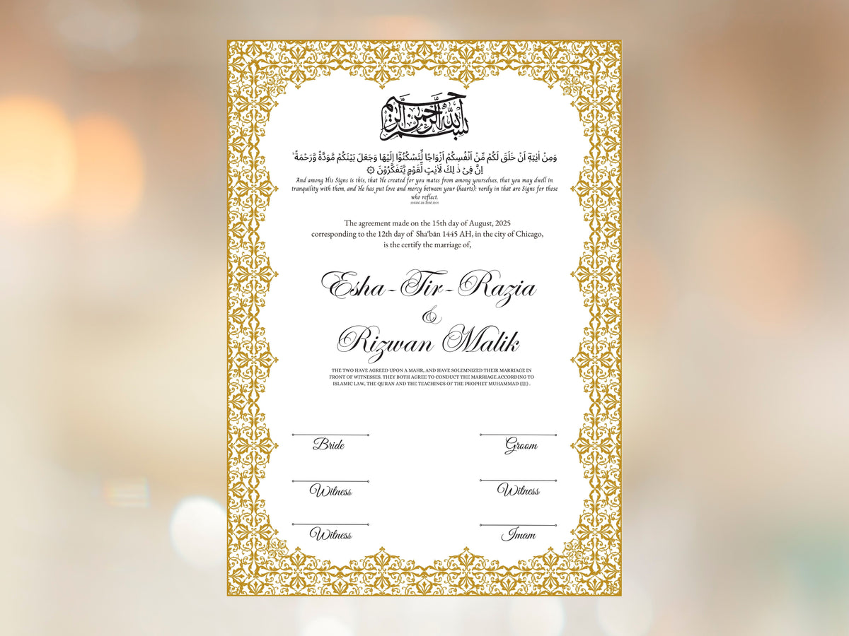 Nikkah Certificate Digital Download Personalised, A4, A3, Template, Editable, Nikkah Nama, Nikkah Contract, Muslim Contract. NN243