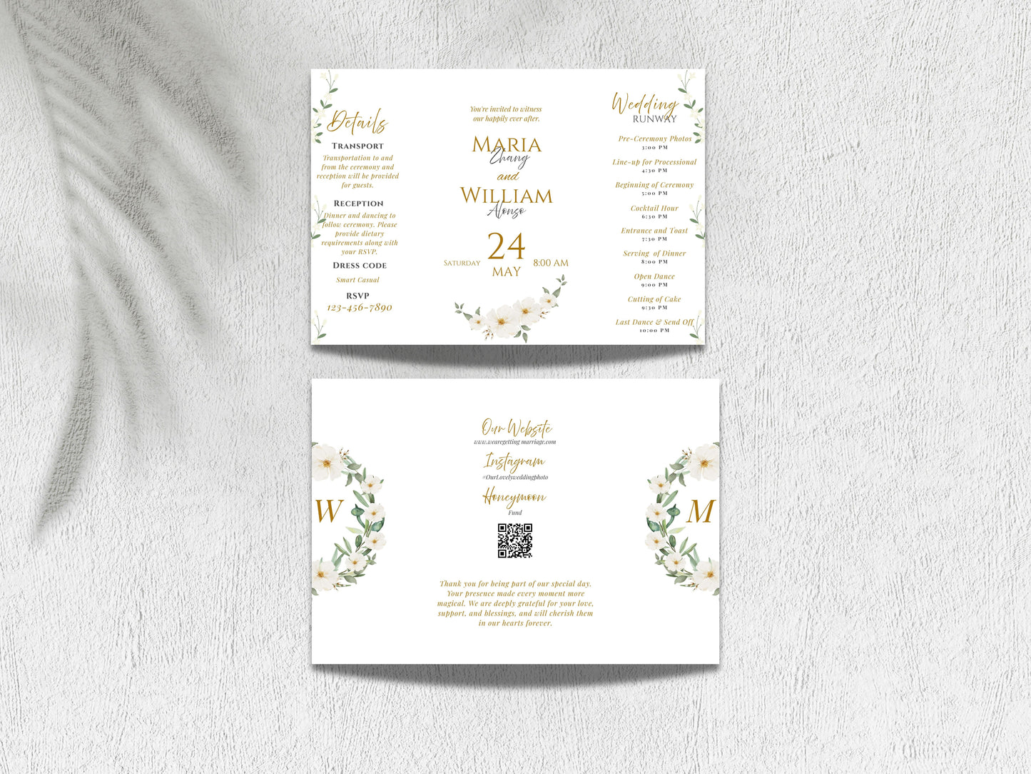 Elegant Gatefold Wedding Invitation Template | Floral Folded Invite | Printable Ceremony Card | Modern Wedding Schedule. WIB126