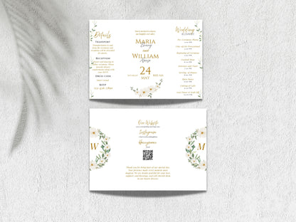 Elegant Gatefold Wedding Invitation Template | Floral Folded Invite | Printable Ceremony Card | Modern Wedding Schedule. WIB126