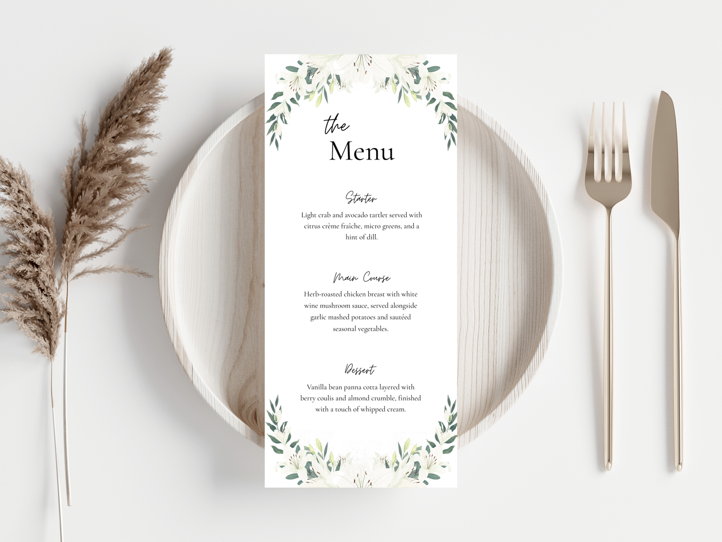 Wedding Menu & Thank You Card Template | Editable Printable Table Place Card. WI203