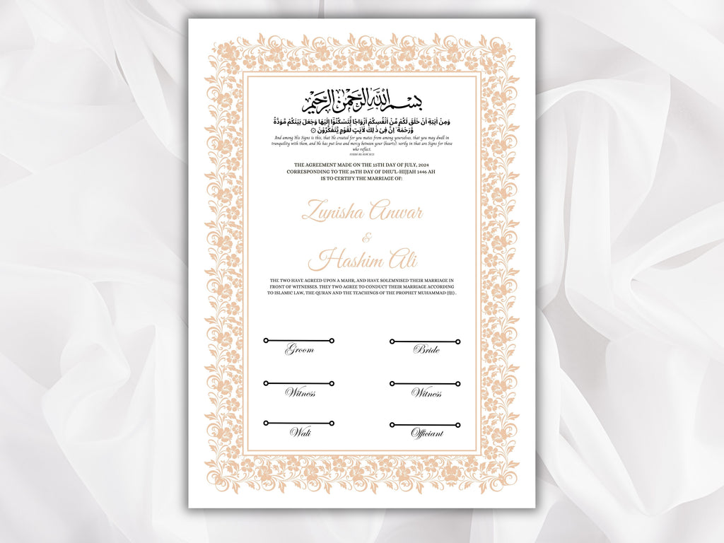 Nikkah Certificate Template, Traditional Islamic Wedding Agreement, Marriage Contract Wedding, Marriage Certificate Template, A4, A3. NN263