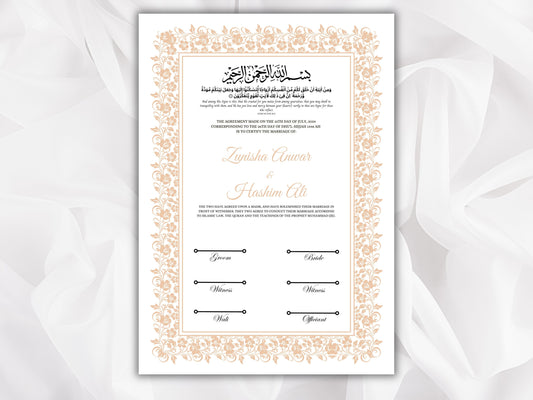 Nikkah Certificate Template, Traditional Islamic Wedding Agreement, Marriage Contract Wedding, Marriage Certificate Template, A4, A3. NN263