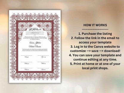 Luxury Nikkah Certificate, Premium A4 Islamic Wedding Contract, Nikkah Nama, Muslim Marriage Certificate, Personalised Names, A4, A3. NN291