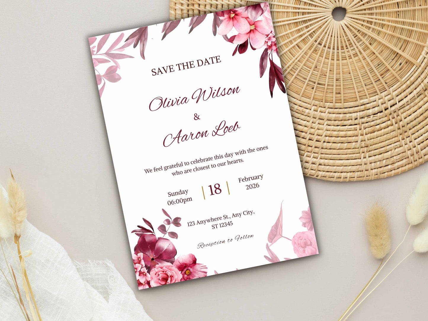 Wedding Invitation Bundle, RSVP, Thank You Card, Table Card, Menu Card, Reception Card, Details Card. WI236