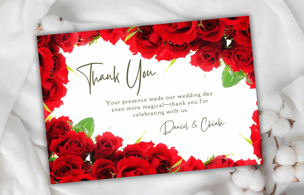 Red Rose Thank You Card, Floral Wedding Thank you Card , Editable Template, Printable Thank You Card, Editable Thank you Card. #WTUC45