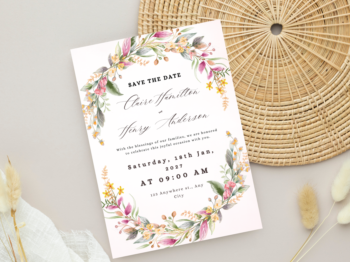Botanical Wedding invitation Bundle,  Menu, Details, RVSP, Bottle Label, Instant Download MTC405