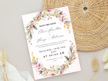 Botanical Wedding invitation Bundle,  Menu, Details, RVSP, Bottle Label, Instant Download MTC405