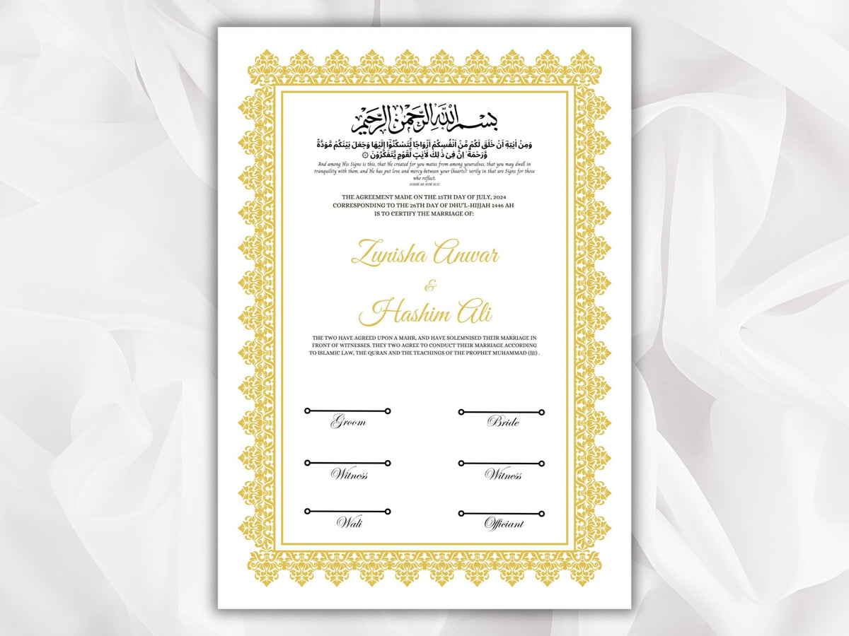 Nikkah Certificate Digital Download Personalised, A4, A3, Template, Editable, Nikkah Nama, Nikkah Contract, Muslim Contract. NN268