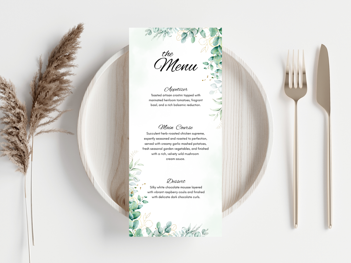 Sage Green Wedding Menu, Thank You & Table Cards, Editable Canva Template WI402