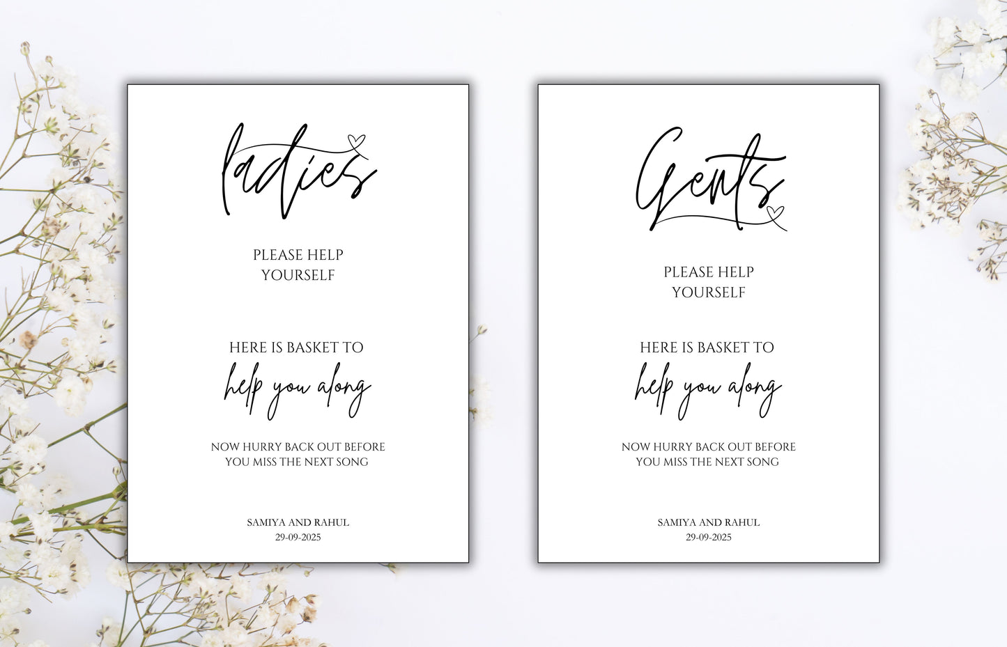 Wedding Bathroom Sign Template, Wedding Ladies Gents Basket Sign, Modern Handwriting Bathroom Wedding Sign, Editable Template. WS28