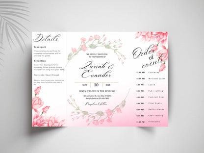 Pink Floral Wedding Invitation Template, Editable Order of Events Card, Modern Wedding Itinerary, Printable Wedding Invite Suite. 171