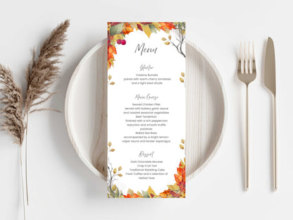 Wedding Menu Template | Editable Canva Place Card. WI210