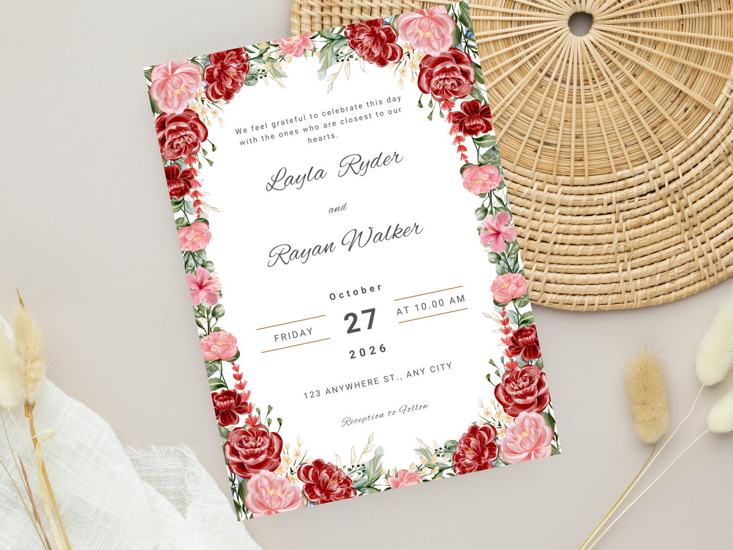 Wedding Invitation Bundle, RSVP, Thank You Card, Table Card, Menu Card, Reception Card, Details Card. WI232