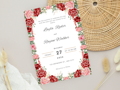 Wedding Invitation Bundle, RSVP, Thank You Card, Table Card, Menu Card, Reception Card, Details Card. WI232