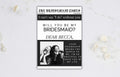 Newspaper Bridesmaid Proposal Printable, Will You Be My Bridesmaid Card Template, Bridesmaid Proposal Card, Bridesmaid Info Card. BT42