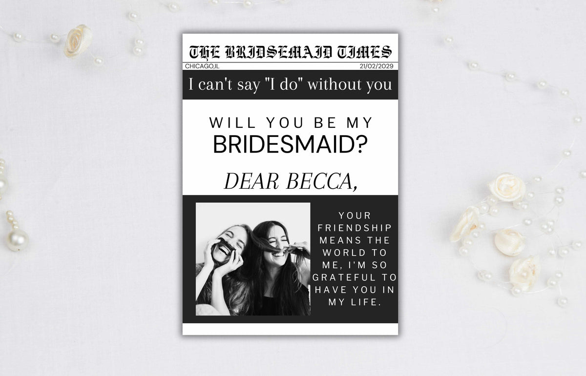 Newspaper Bridesmaid Proposal Printable, Will You Be My Bridesmaid Card Template, Bridesmaid Proposal Card, Bridesmaid Info Card. BT42