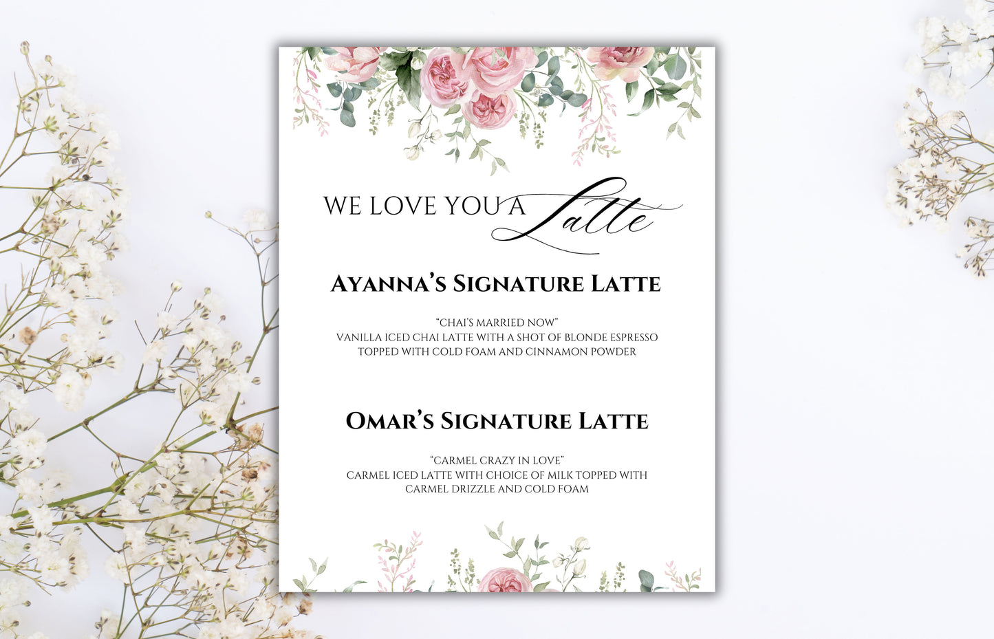 Latte Wedding Sign, We Love You a Latte, Modern Wedding Sign. Pritable, Editable, Floral Wedding Sign, Floral Latte Wedding Sign. WS22