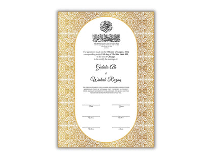 Luxury Gold A4/A3 Nikkah Certificate Template, Premium Gold Frame, Islamic Contract, Wedding Nama, Muslim Marriage Contract. 164