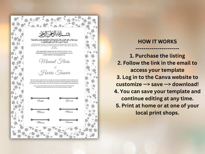 Nikkah Contract Template, Printable Nikkah Contract, Editable Nikkahnama, Muslim Wedding Certificate, Digital Download. NN259