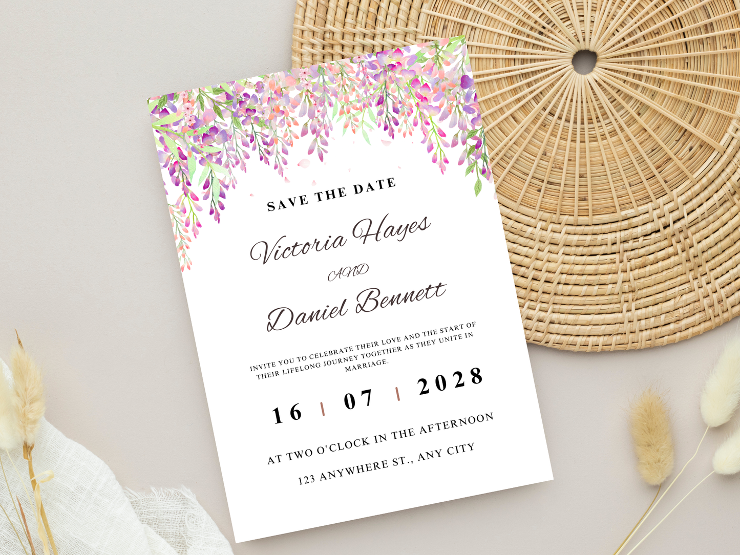 Wisteria Wedding Invitation Bundle, Editable Suite, RSVP, Menu, Details & Thank You Card MTC 423