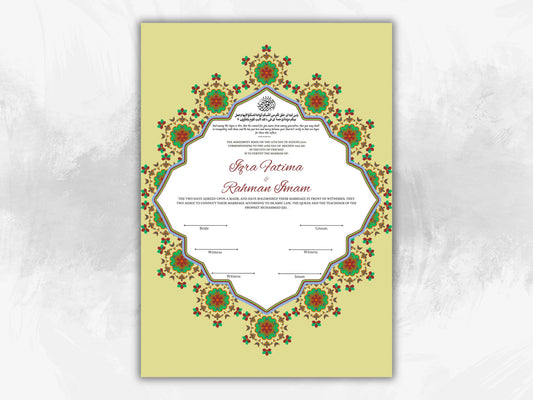 Nikkah Certificate Digital Download Personalised, A4, A3, Nikkah Contract, Muslim Nikkah Certificate Template, Instat Download. NN231