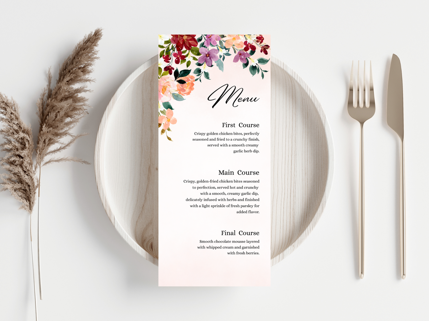 Burgundy Wedding Menu, Thank You, Table Cards (Editable Canva Template) WI380