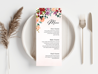 Burgundy Wedding Menu, Thank You, Table Cards (Editable Canva Template) WI380
