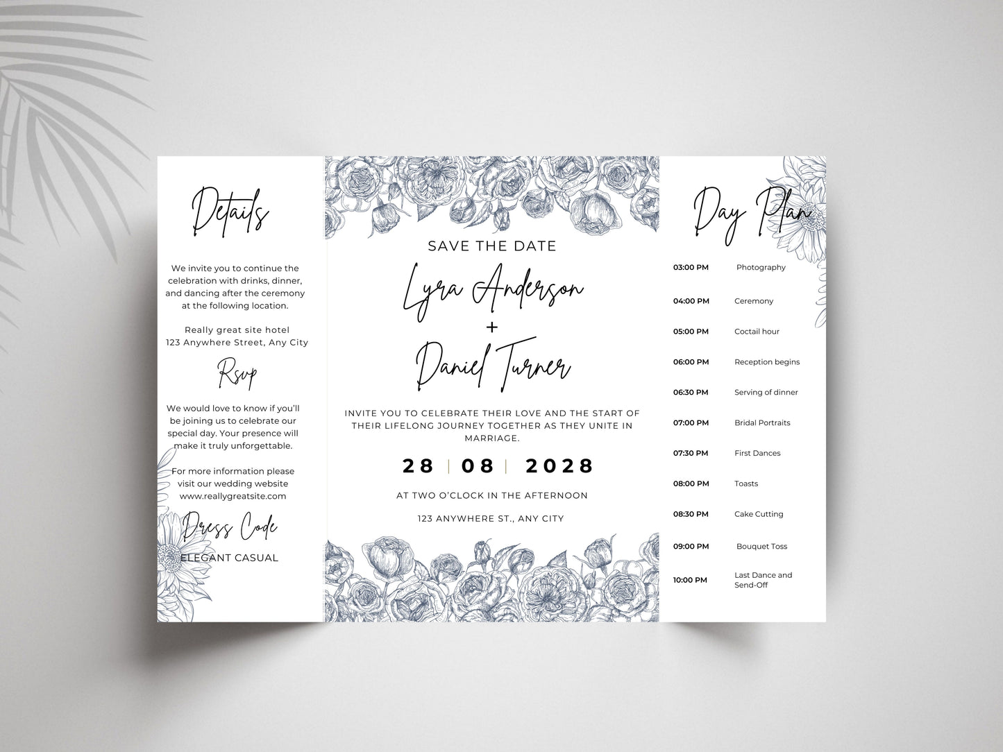 Gatefold Wedding Invitation Template | Minimalist Floral Wedding Invite | Modern Save the Date Template | Printable Wedding Suite. WI186