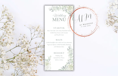 Floral menu cards, Wedding menu template, Menu Card With Pink Floral, Wedding Menus,Dinner Menu, Instant Download, Table Menus. WS31