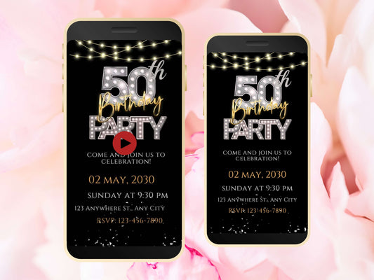 Digital 50th Birthday Party Invitation Video Template, Editable Invite, Women’s Birthday Animated Canva Evite, Online Invitation, WEIB64