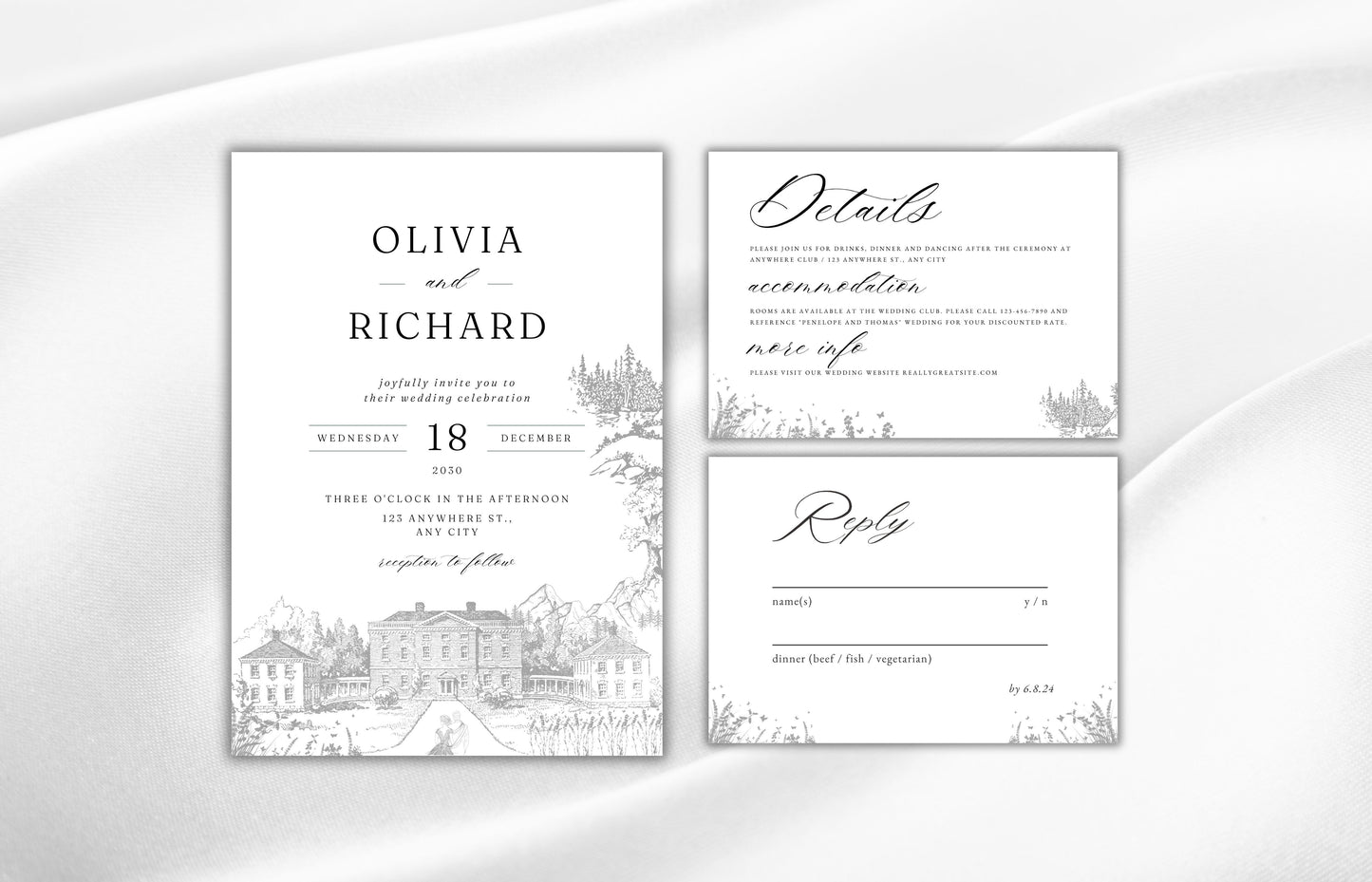 Wedding Invitation Set, Wedding Palace Invitation, Wedding Invitation Template, RSVP, Details Crd, Invitation, Editable Template. WI64