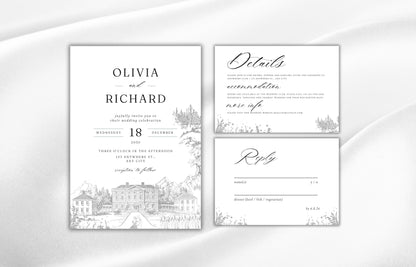 Wedding Invitation Set, Wedding Palace Invitation, Wedding Invitation Template, RSVP, Details Crd, Invitation, Editable Template. WI64