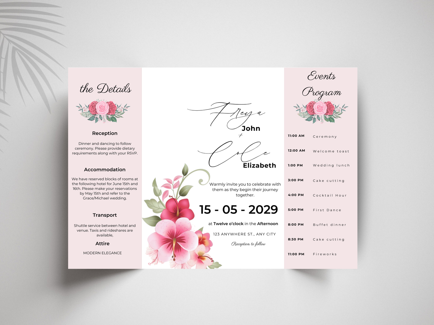 Editable Wedding Invitation Template | Floral Gatefold Design | Modern Elegant Canva Invite | Printable Wedding Set. WI184