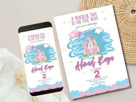 2 Birthday Invitation, Fairytale Birthday Invite DIY, Personalized Digital Invitation, Castle Magical Theme, Canva Template. WEIB87