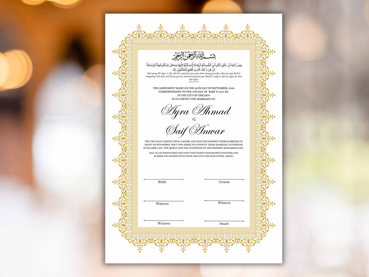 Nikkah Certificate Digital Download Personalised, A4, A3, Template, Muslim Wedding Contract, Instat Download. NN284