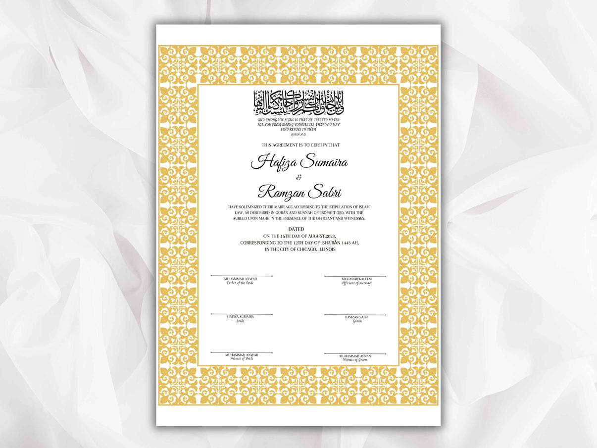 Printable Nikkah Contract Template Islamic Marriage PDF Muslim Mar