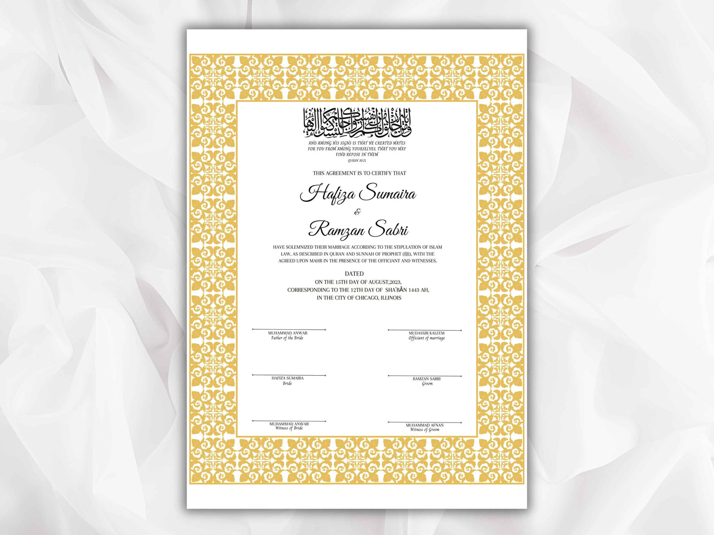 Printable Nikkah Contract Template | Islamic Marriage | PDF Muslim Marriage Contract | Authentic Islamic Wedding Sign Agreement. NN117