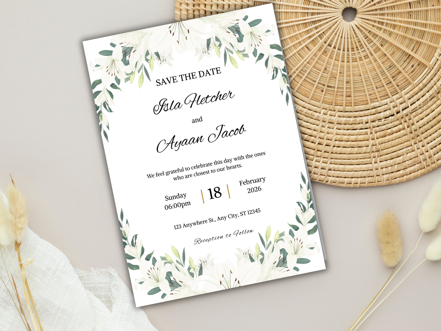 Wedding Invitation Bundle, RSVP, Thank You Card, Table Card, Menu Card, Reception Card, Details Card. WI248