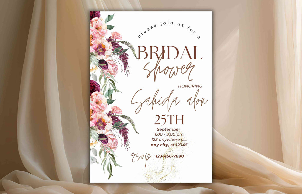 Bridal Shower Invitation template, Elegant Bridal Shower Invitation, Bridal Shower Flower Invite. WS37