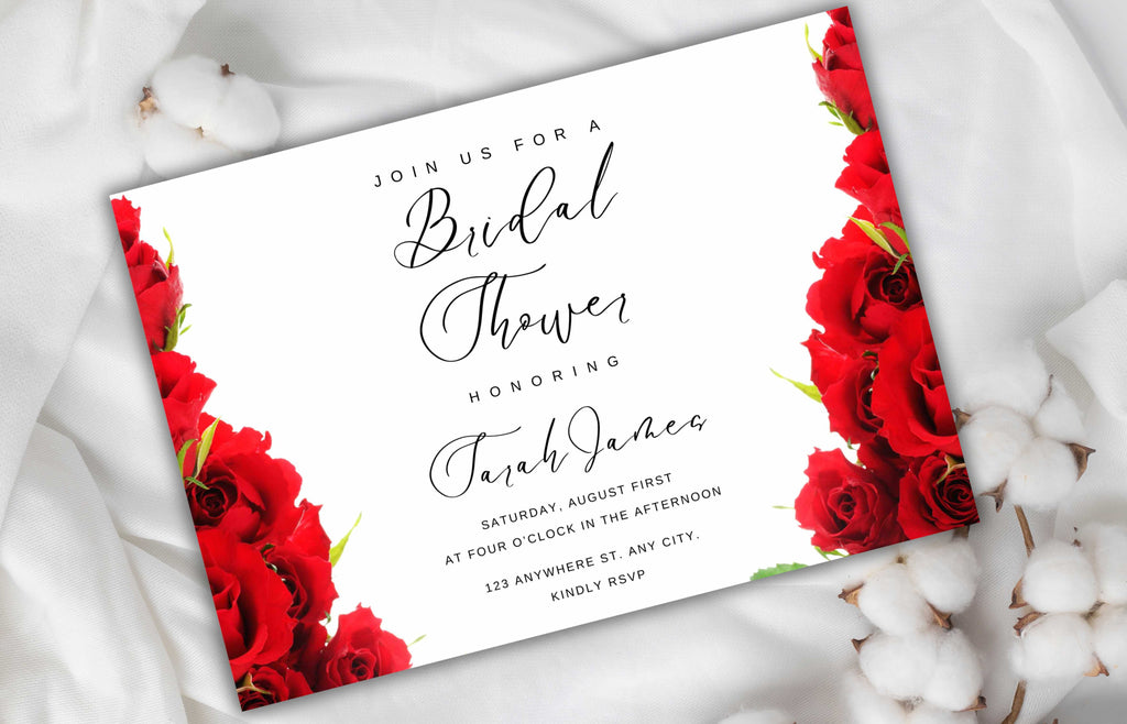 Red Rose Bridal shower invitation, Red Bridal shower invitation template, Red roses bridal invitation, Editable Template, WS46
