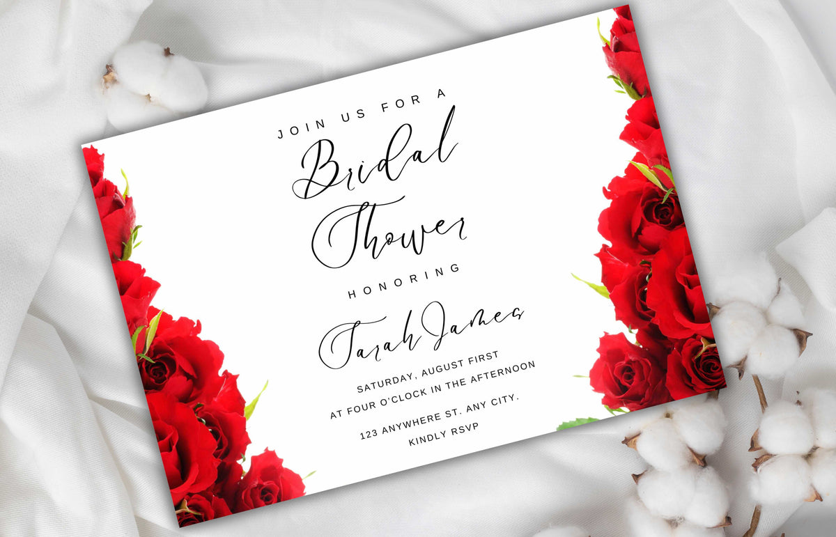 Red Rose Bridal shower invitation, Red Bridal shower invitation template, Red roses bridal invitation, Editable Template, WS46