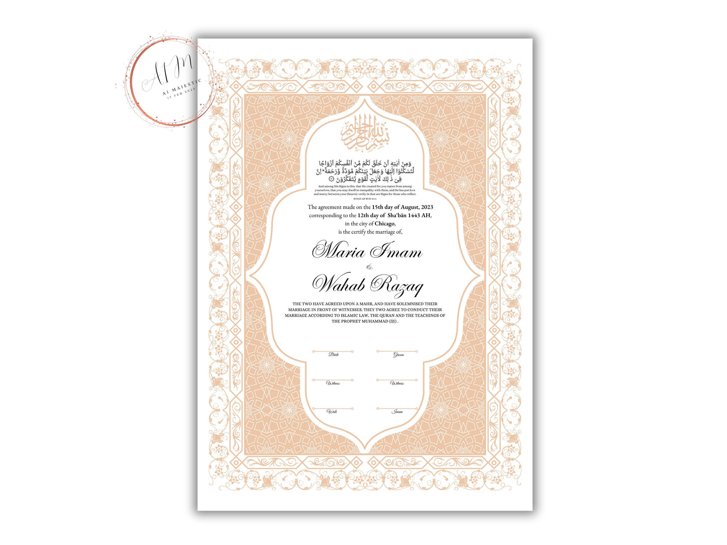 Nikkah Contract Template,Printable Nikkah Contract,Editable Nikkahnama, Muslim Wedding Certificate,Digital Download,Islamic Marriage. NN189