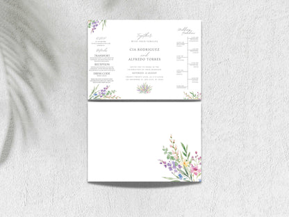 Elegant Floral Gatefold Wedding Invitation | Modern Minimalist Invite | Rustic Boho Wedding Card with Timeline & RSVP Details. WI131