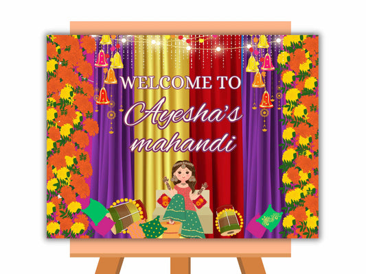 Muslim Mahandi Decor signs Template, Mahandi Night Signs, Henna Welcome signs, Punjabi Mahandi signs, Digial Template, 24 x 18 in. NN6