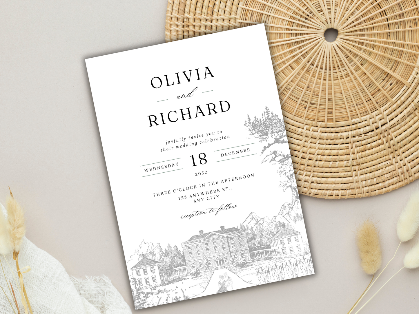 Wedding Invitation Bundle, RSVP, Wedding Water Bottle Label, Thank You Card, Table Card, Menu Card, Reception Card, Details Card. WI272
