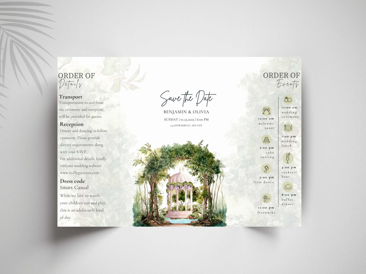 Garden Wedding Invitation | Save the Date with Timeline | Botanical Reception And Event Template | Printable Digital Download. WI164