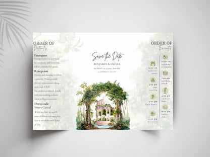 Garden Wedding Invitation | Save the Date with Timeline | Botanical Reception And Event Template | Printable Digital Download. WI164