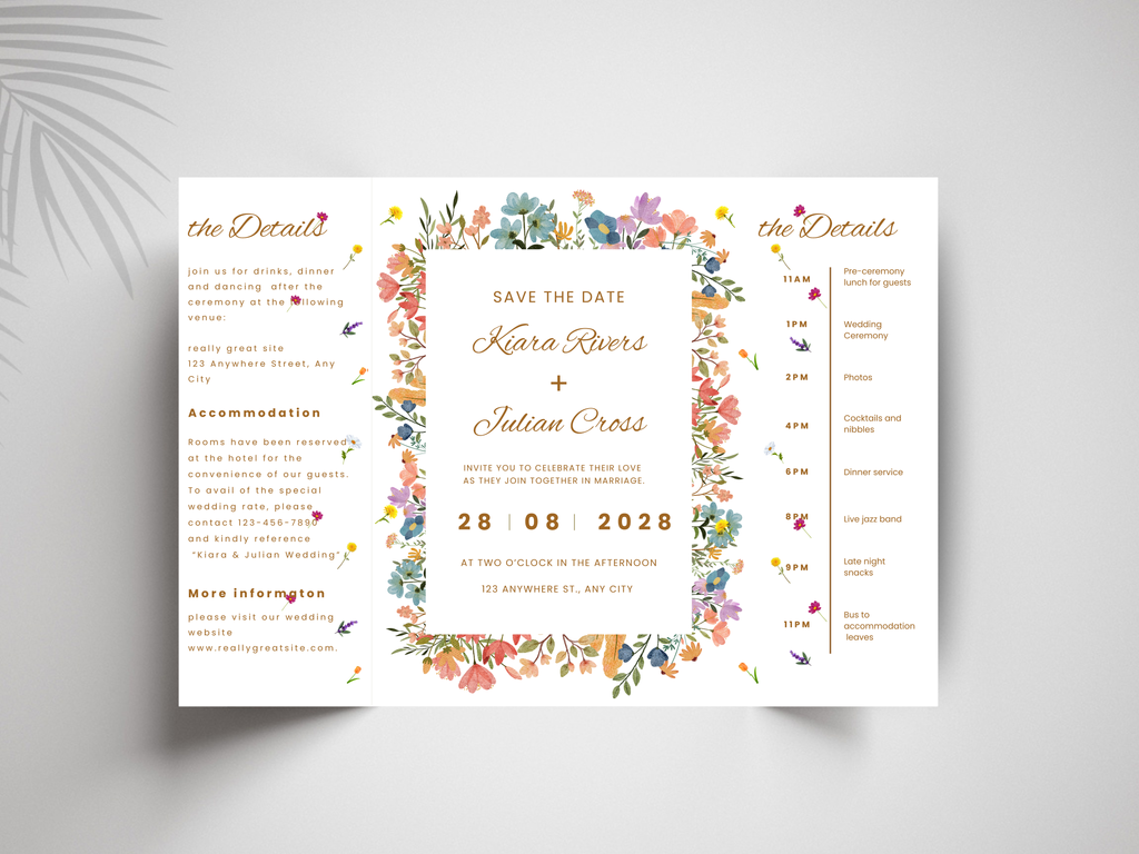 Editable Wedding Invitation Template | Wildflower Gatefold Design | Boho Rustic Canva Invite | Printable Wedding Program. WI185