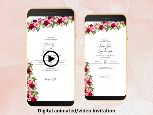 Wedding Evite Template, Electronic Wedding Invitation, Pink Flower Digital Wedding Invitation, Text Message, Mobile Phone Invite. WTD46