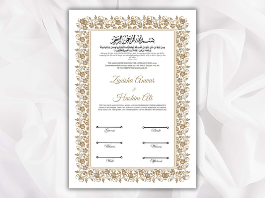 Nikkah Certificate Template, Traditional Islamic Wedding Agreement, Marriage Contract Wedding, Marriage Certificate Template, A4, A3. NN260